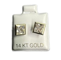 PAIR OF SQUARE CUT CZ DIAMOND EARRINGS