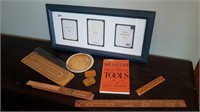 VINTAGE RULERS + CRIBBAGE BOARD + ETC