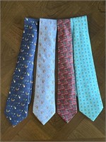 Four Bunny Motif Hermes Silk Neckties