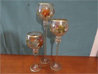 SET OF 3 HAND PAINTED CANDLE HOLDERS