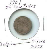 1901 Belgium 50 Centimes - 0.835 Silver
