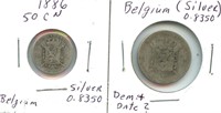1886 50 Centimes & Belgium Silver Coin (Dem. &