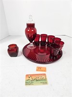 Anchor Hocking Glass Ruby Red Serving Set