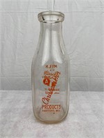 Vtg CHRISTIANSEN’S Quart Milk Bottle Hartford, WI