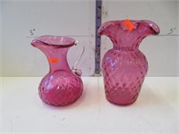 Cranberry pitcher and vase