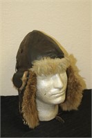 Military Leather Fur Lined Flight Helmet