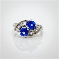 Antique 2 Round Ceylon Blue Sapphire Diamond Ring