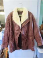 Men's Brown Leather Winter Jacket Sz Large