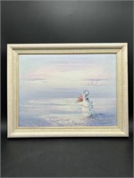 Signed & Framed Seascape Lady Oil Painting
