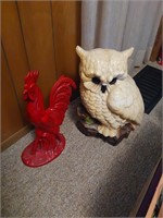 owl and rooster figures