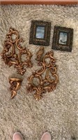 Vintage gold wall candleholders, mirrors, small