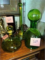 GREEN GLASS DECANTERS