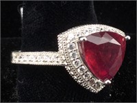 Sterling Silver Ring With Ruby & White Stones sz