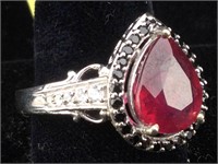 Sterling Silver Ring With Ruby and Black & White