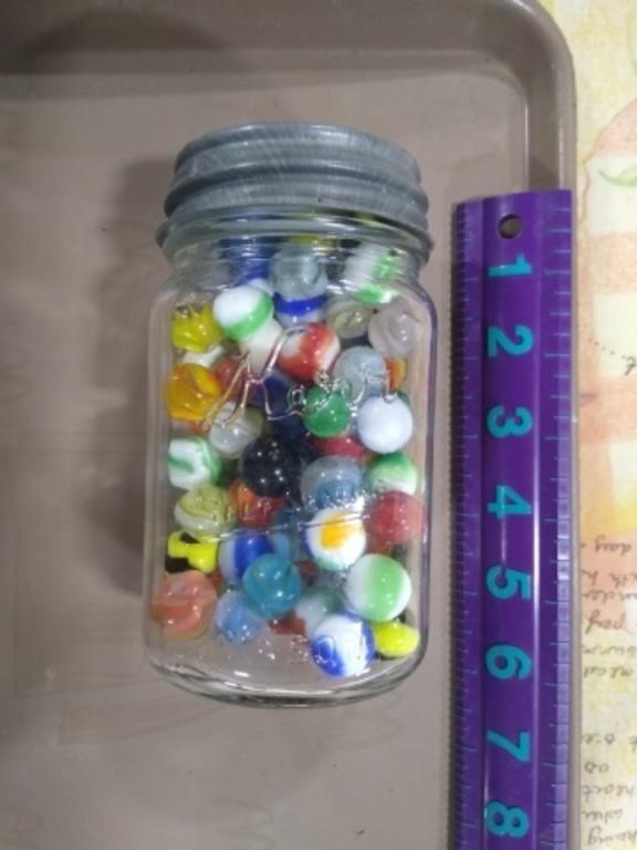 Vtg Glass Marbles in Kerr Mason Jar