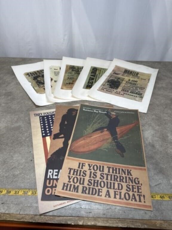 Military Posters and Cowboy Wanted Posters