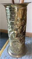 Vtg Lombard England Embossed Brass Umbrella Stand