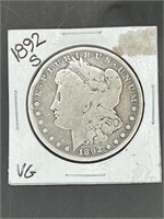1892 S VG Morgan Silver Dollar