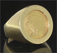 14kt Gold Indian Head Quarter Eagle Gold Coin Ring