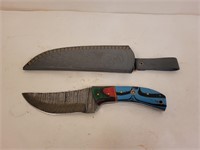 Damascus Steel Knife with Sheath - 9" long