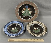 Vintage Enameled Redware Pottery Plates