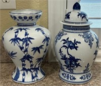 Z - BLUE & WHITE WARE VASE & GINGER JAR (K3)