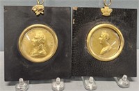 2 Gilt Brass Portrait Bust Medallions incl Pitt