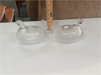 2 clear Indiana Glass  hens on nest