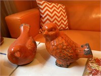 Two Orange Ceramic Birds