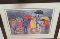 Framed Art Corrinne Hartley Kids in Rain 34x26"