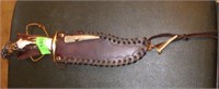 ANTLER HANDLE BOWIE KNIFE IN LEATHER SHEATH (8">>>