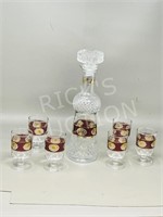 mid century glass decanter w/ 6 glasses