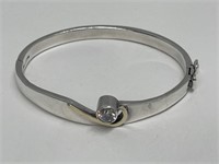 Tested 925 Silver Bangle with Clear Cut Stone and