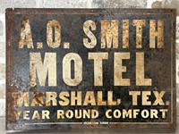 Vintage Metal Sign: AO Smith Motel Marshall, TX