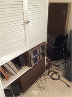 Group of speakers (with Klipsch) and LPs