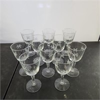 Set of 10 Etched Libbey Wine Goblets