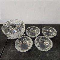 Lead Crystal Bowl and Set of 4 Crystal Bowls