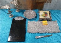 11 - CHEESE TRAY, PLATTER, CANDLE HOLDERS, MORE
