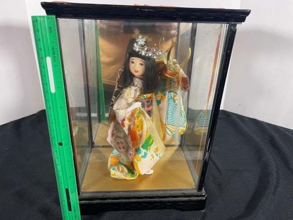 Vintage Ceramic Japanese Doll- in Glass Case