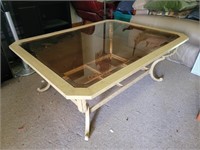 Ornate Metal Coffee Table with Glass Top