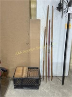 (4) archery bows, hinged wood blocks, plastic