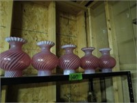 Cranberry Glass Fluted Globes  (5)