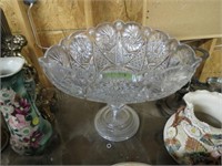 Triangle Cut Glass Bowl w/Pedestal,  14.5"