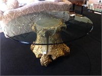Round Glass Top Dining Table w/ Gilt Base