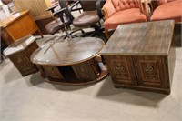 COFFEE TABLE & PAIR OF END TABLES WITH GLASS TOPS