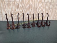 LOT OF 9 CAST IRON ANTIQUE WALL MOUNT HOOKS
