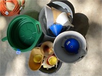 Lot of Assorted Drain Pans & Funnels