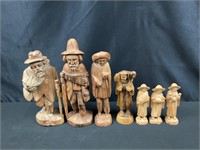 Lot of hand wood carved traveling folk