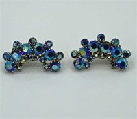 WEISS Blue \Aurora Borealis Rhinestone Earrings