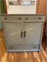 Green Chippy Painted Chest w/ Doors